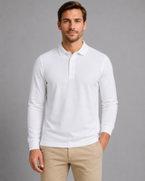 Men's long sleeve polo shirt close-up of ribbed cuff detail