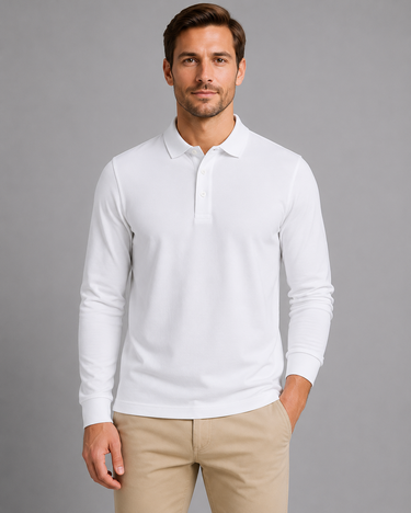 Men's long sleeve polo shirt close-up of ribbed cuff detail