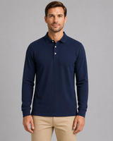 Men's long sleeve polo shirt with polo collar and button placket, front view