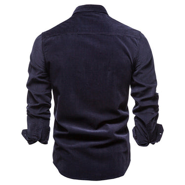 Close-up of full button-front and collar on men's casual shirt