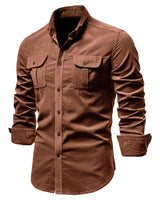 Detail shot of buttoned cuffs on men's long sleeve shirt