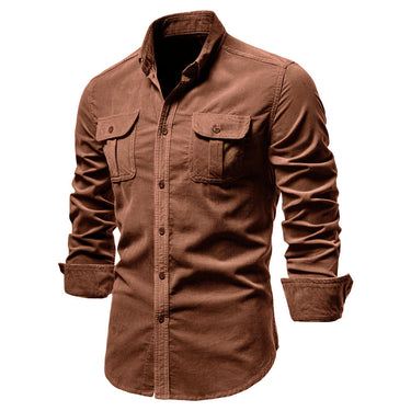 Detail shot of buttoned cuffs on men's long sleeve shirt