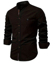 Full-length view of a men's long sleeve shirt with contrast placket