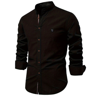 Full-length view of a men's long sleeve shirt with contrast placket