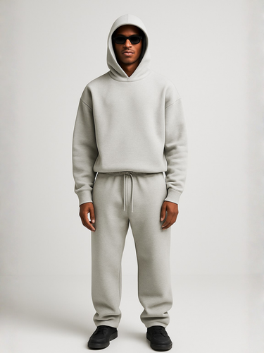 Close-up of the drawstring hood detail on the oversized hoodie