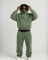 Model wearing the full two-piece set in a casual urban setting