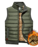 Rear view of the men's padded gilet showing padded panelling and ribbed hem