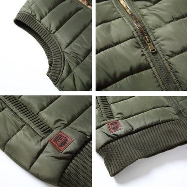 Flat lay of the men's padded gilet showing overall shape and construction
