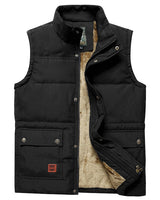 Close-up of the high ribbed collar on the men's padded gilet