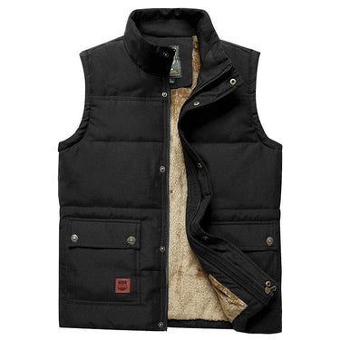Close-up of the high ribbed collar on the men's padded gilet