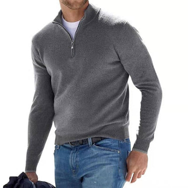 Side view showing the hip length and ribbed hem of the jumper