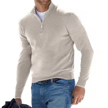 Close-up of the quarter-zip closure and mock collar detail