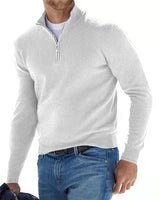 Layered styling with the quarter-zip jumper worn under a coat