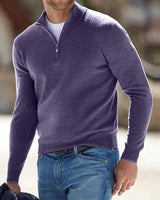 Three-quarter view showing the regular fit and knitted texture