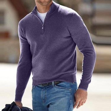 Three-quarter view showing the regular fit and knitted texture