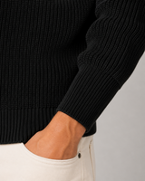 Detail shot of the ribbed knit and cable texture on the body