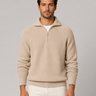 Close-up of the quarter-zip opening and mock neck collar