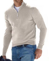 Close-up of the quarter-zip closure and mock collar detail