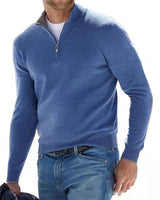 Back view of the men's knitted quarter-zip jumper