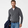 Front view of men's quarter-zip knitted jumper with mock collar