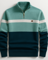 Ribbed cuffs and hem detail on men's quarter-zip sweater
