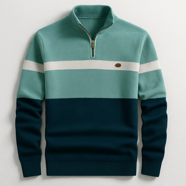 Ribbed cuffs and hem detail on men's quarter-zip sweater