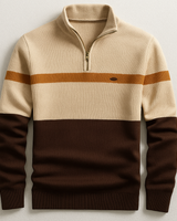 Back view of men's colour block quarter-zip sweater