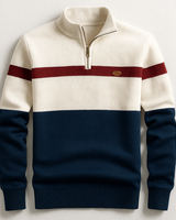 Colour block sweater with contrast chest stripe, side view