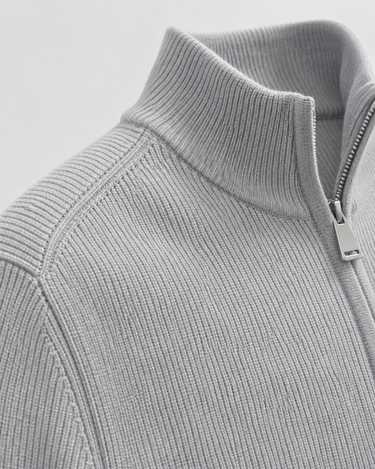 Men's Zip Up Cardigan With Stand Collar And Ribbed Cuffs