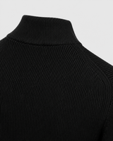 Rear view of men's fine knit cardigan showing overall silhouette