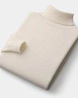 Side view of men's roll neck jumper showing neat fitted silhouette