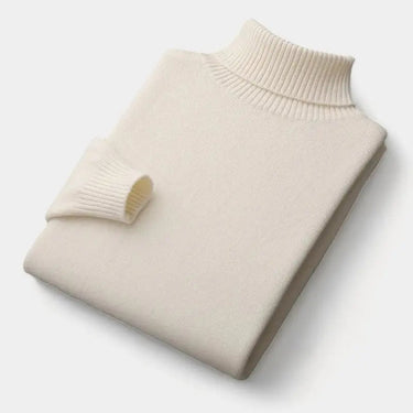 Side view of men's roll neck jumper showing neat fitted silhouette