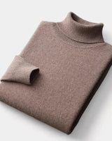 Detail shot of folded roll neck collar on men's fine knit jumper