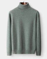 Men's roll neck jumper with high folded collar and fine knit texture