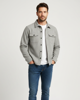 Rear view of men's long-sleeve flannel overshirt showing regular fit