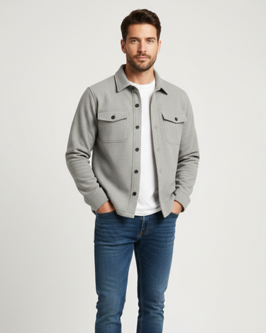 Rear view of men's long-sleeve flannel overshirt showing regular fit