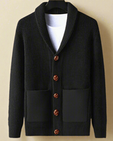 Front patch pocket with ribbed trim on men's cashmere cardigan