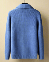 Rear view of men's shawl collar cashmere cardigan