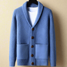 Men's cashmere shawl collar cardigan with button-front fastening, front view