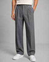 Back view of men's tailored trousers showing flush back pockets and clean finish
