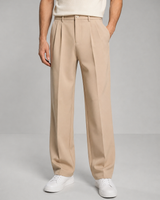 Front view of men's straight-leg trousers showing clean silhouette and front pleat detail