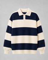 Close-up of horizontal stripe pattern on knitted polo body
