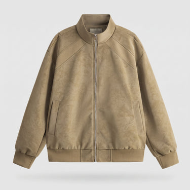Close-up of ribbed cuffs on the faux leather bomber jacket
