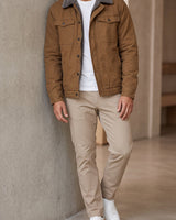 Men's Suede Jacket with Western Collar and Button Closure