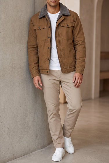Men's Suede Jacket with Western Collar and Button Closure