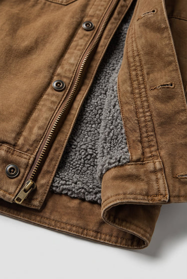 Men's Suede Jacket with Western Collar and Button Closure