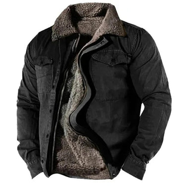 Close-up of the western collar and top button detail on the suede jacket
