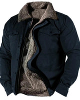 Side view showing the hip-length straight cut of the men's suede western jacket