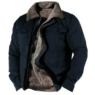Side view showing the hip-length straight cut of the men's suede western jacket