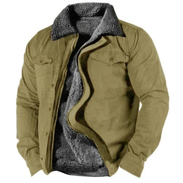 Rear view of the men's suede jacket highlighting the contrast seam across the shoulders
